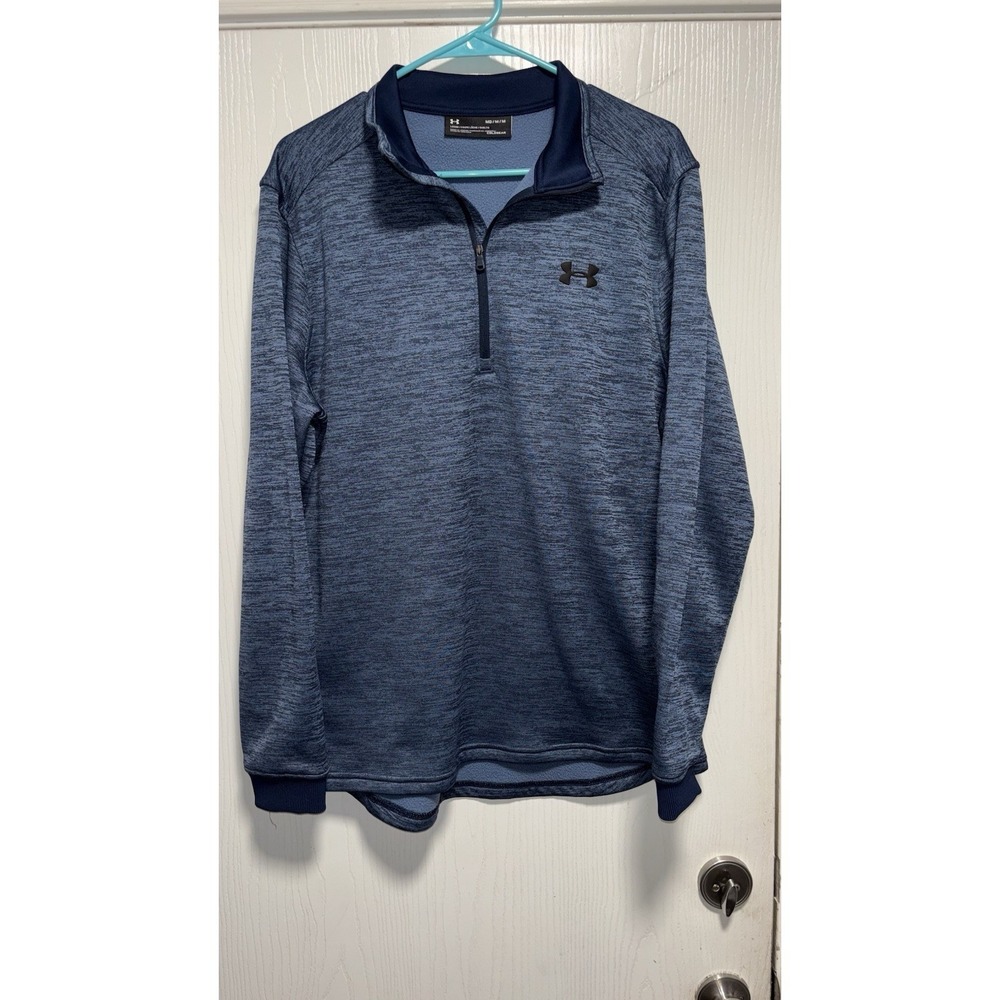 Under Armour ColdGear 1/4 Zip Pullover Mens M Blue Fleece Lined Athletic Jacket